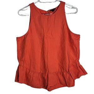 Ann Taylor Sleeveless Ruffle-Hem Cotton-Linen Blouse • Medium